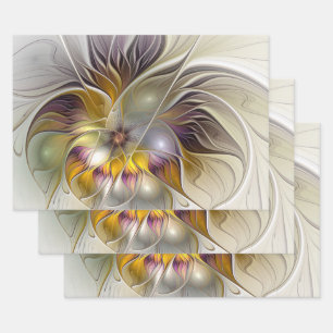 Abstract Colourful Fantasy Flower Modern Fractal Wrapping Paper Sheet