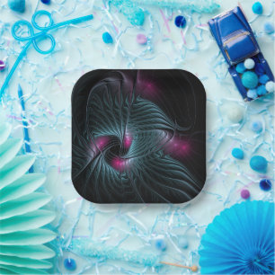 Abstract Colourful Fantasy Fractal Paper Plate