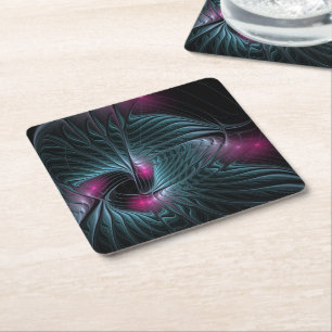 Abstract Colourful Fantasy Fractal Square Paper Coaster