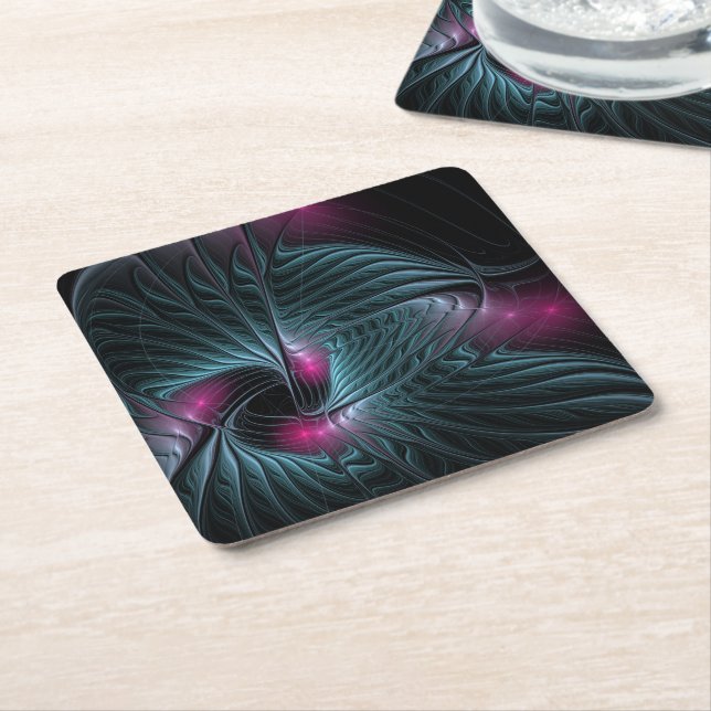 Abstract Colourful Fantasy Fractal  Square Paper Coaster (Angled)