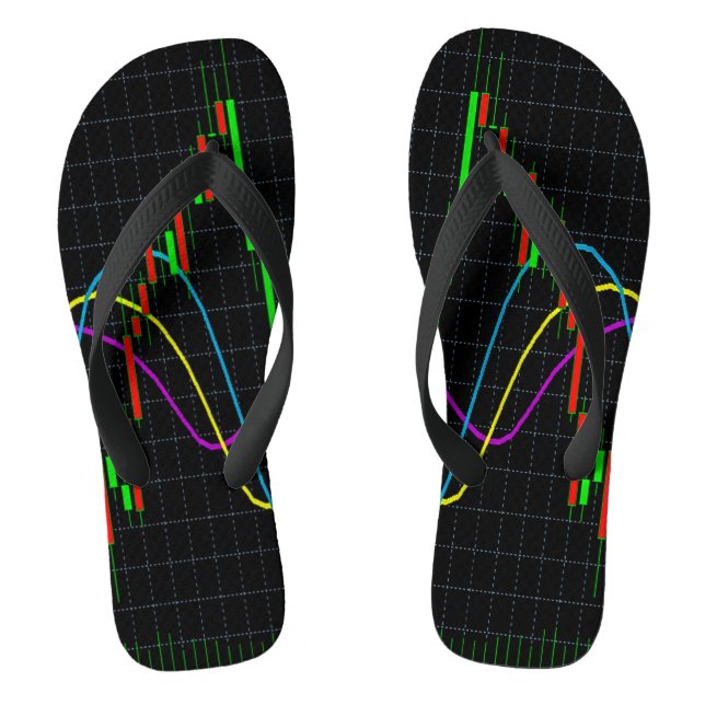 Abstract Colourful Financial Graph on Black Grid Thongs (Footbed)