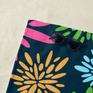Abstract Colourful Fireworks Flowers Beach Towel