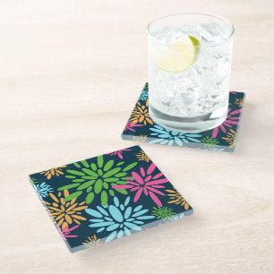 Abstract Colourful Fireworks Flowers Coaster