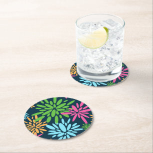 Abstract Colourful Fireworks Flowers Paper Coaster