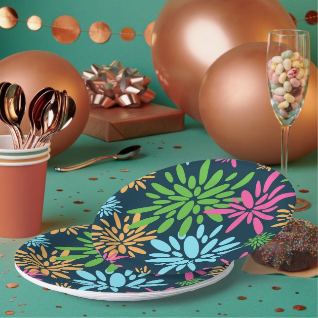 Abstract Colourful Fireworks Flowers Paper Plate (Multi)