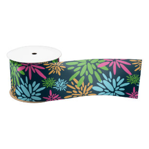 Abstract Colourful Fireworks Flowers Ribbon Satin Ribbon