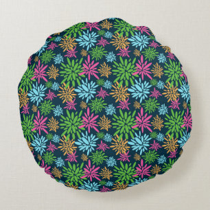 Abstract Colourful Fireworks Flowers Round Pillow
