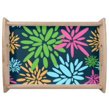 Abstract Colourful Fireworks Flowers Serving Tray