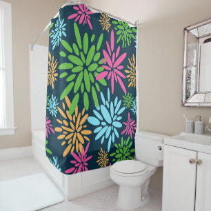 Abstract Colourful Fireworks Flowers Shower Curtai Curtain