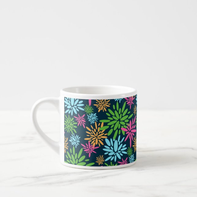 Abstract Colourful Fireworks Flowers Speciality Mu Espresso Cup (Left)