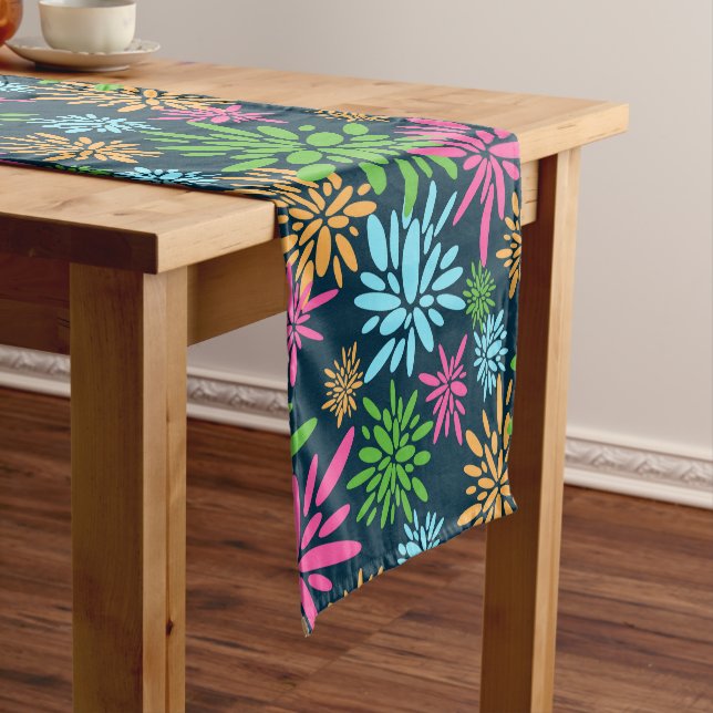Abstract Colourful Fireworks Flowers Table Runner (In Situ)