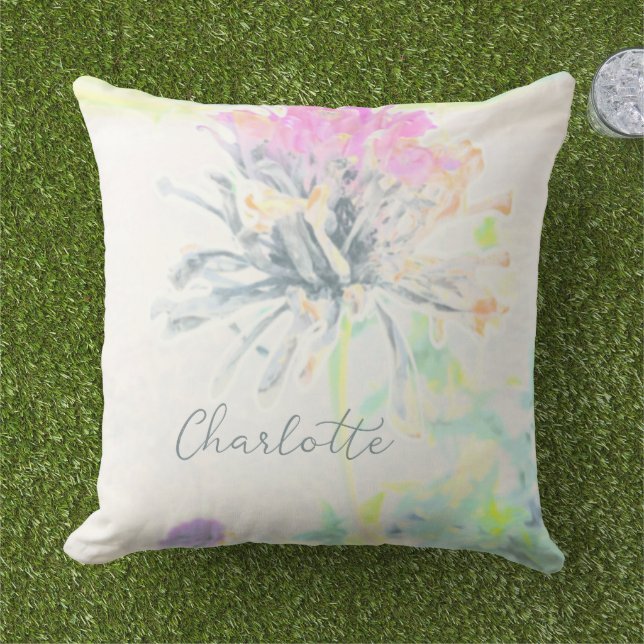Abstract Colourful Floral Custom Name  Cushion (Grass)