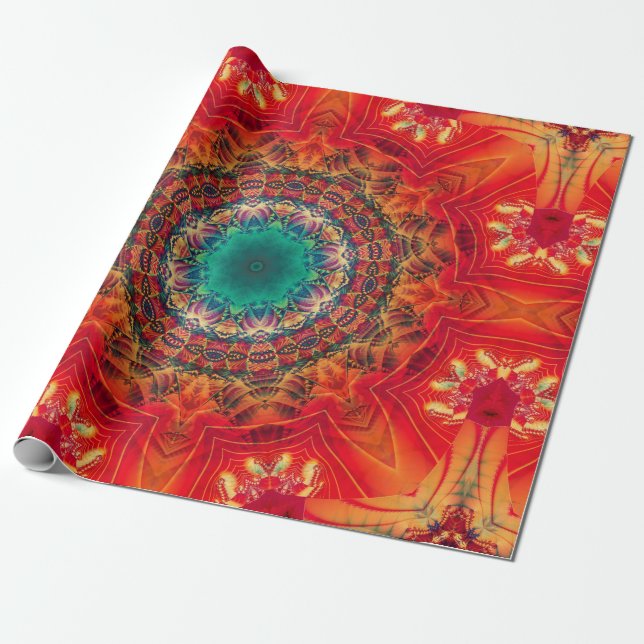 Abstract colourful floral ornament seamless patter wrapping paper (Unrolled)