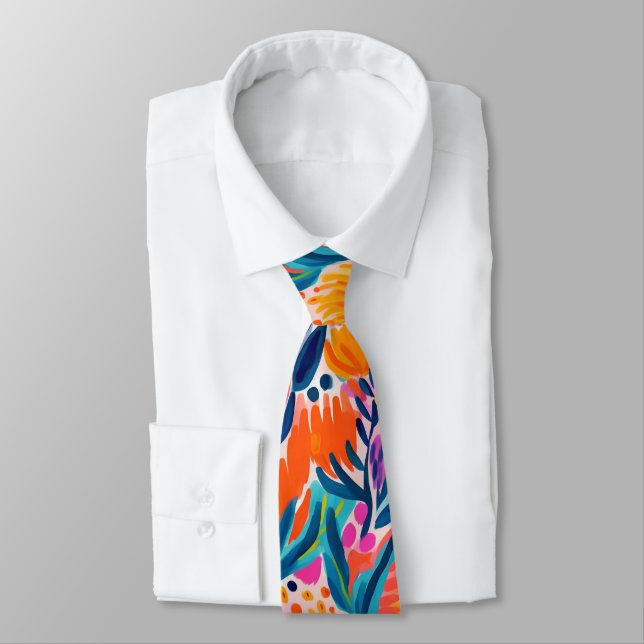 Abstract Colourful Floral Pattern Tie (Tied)