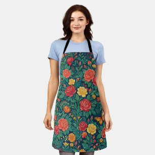 Abstract Colourful Floral Roses Butterflies Apron