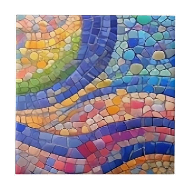 Abstract Colourful Flow Gaudi-like faux mosaic art Ceramic Tile (Front)