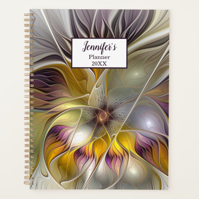 Abstract Colourful Flower Modern Fractal Art Name Planner (Front)