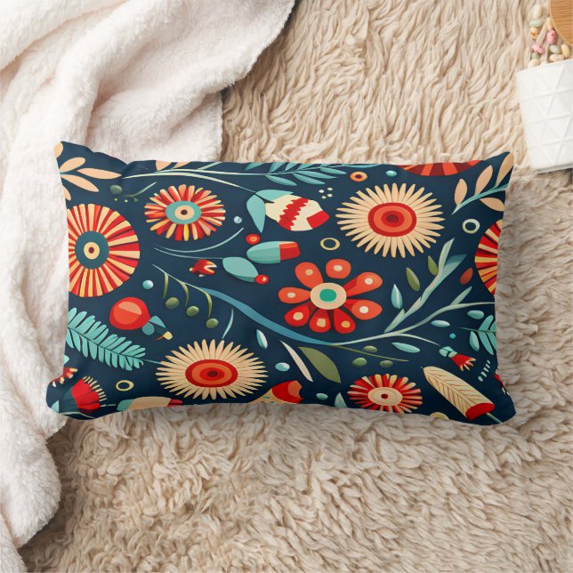  Abstract Colourful Flowers and Leaves Pattern Lumbar Cushion (Blanket)