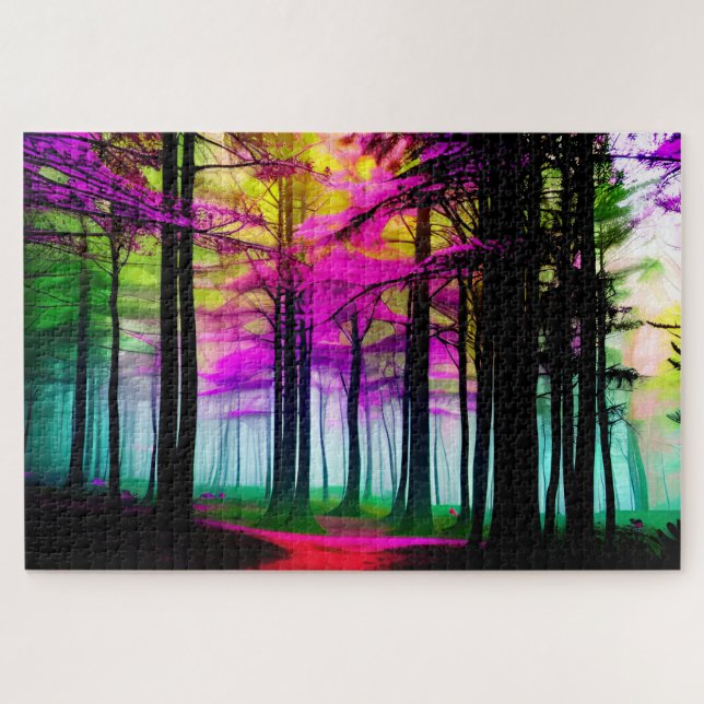 Abstract Colourful Forest with Black Trees Red Pat Jigsaw Puzzle (Horizontal)