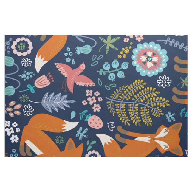 Abstract Colourful Foxes & Flowers Illustration Fabric (Fat Quarter)