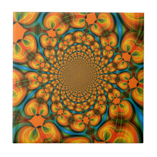 Abstract Colourful Fractal Light Waves - Art Ceramic Tile