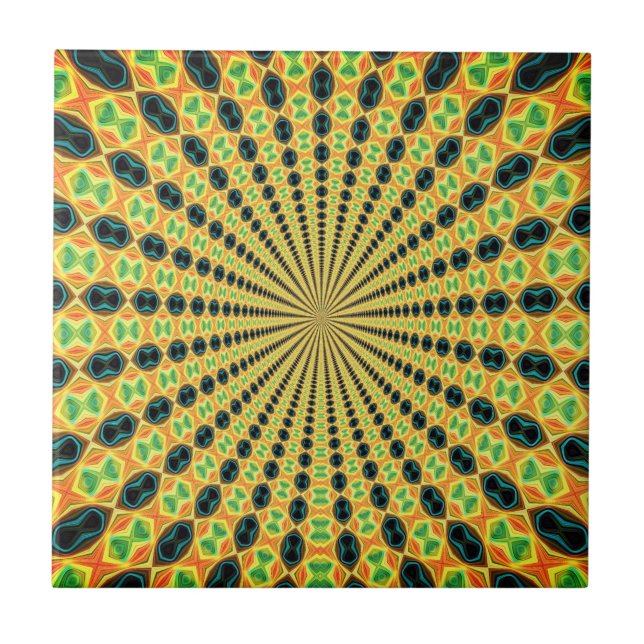 Abstract Colourful Fractal Light Waves Ceramic Til Tile (Front)
