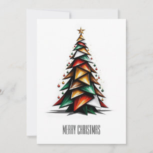 Abstract Colourful Geometric Merry Christmas Tree Holiday Card