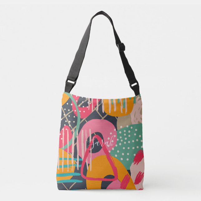Abstract Colourful Geometric Monogram Name Design Crossbody Bag (Front)