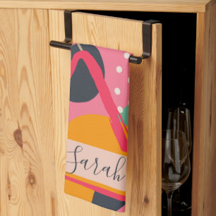 Abstract Colourful Geometric Monogram Name Design Tea Towel