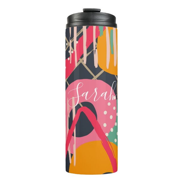 Abstract Colourful Geometric Monogram Name Design Thermal Tumbler (Front)