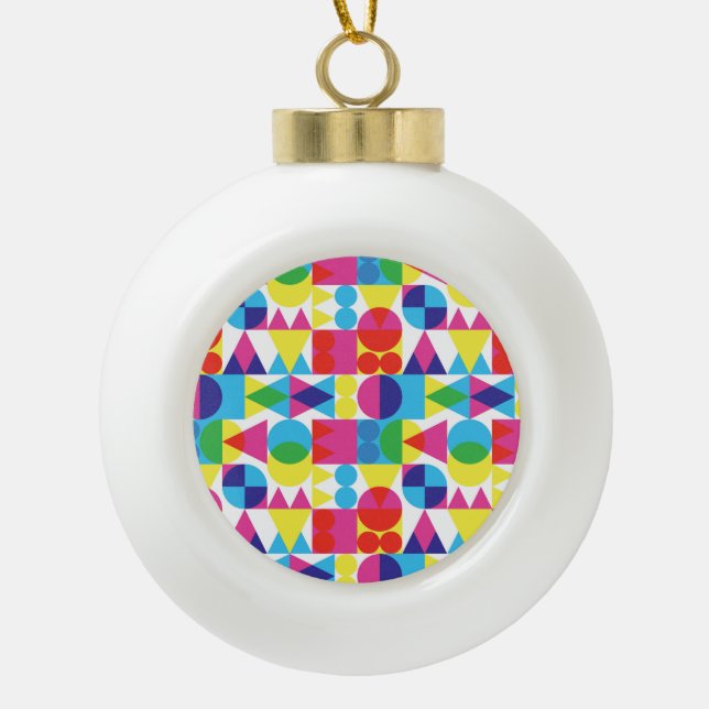 Abstract colourful geometric pattern design. ceramic ball christmas ornament (Front)
