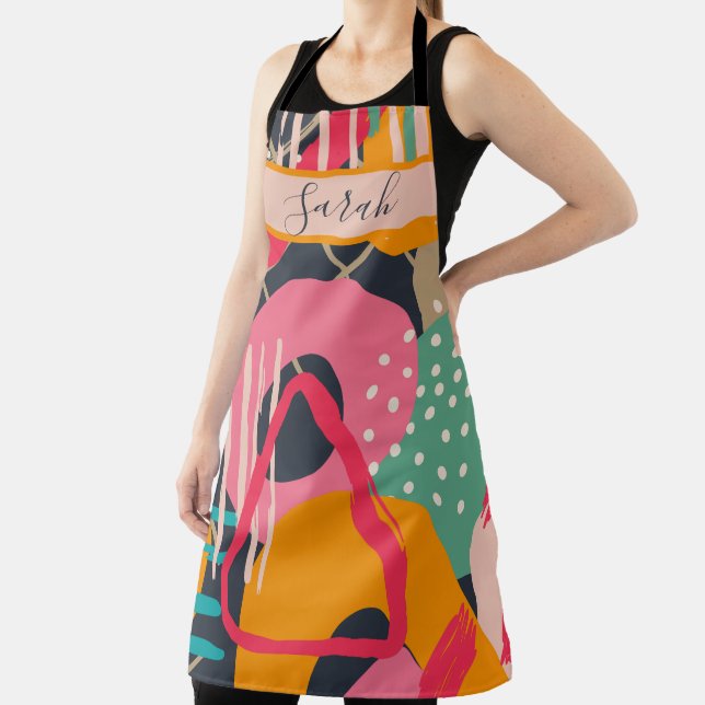 Abstract Colourful Geometric Pink Orange Design Apron (Insitu)