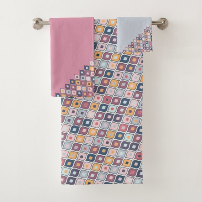 Abstract Colourful Geometric Seamless Pattern Bath Towel Set (Insitu)
