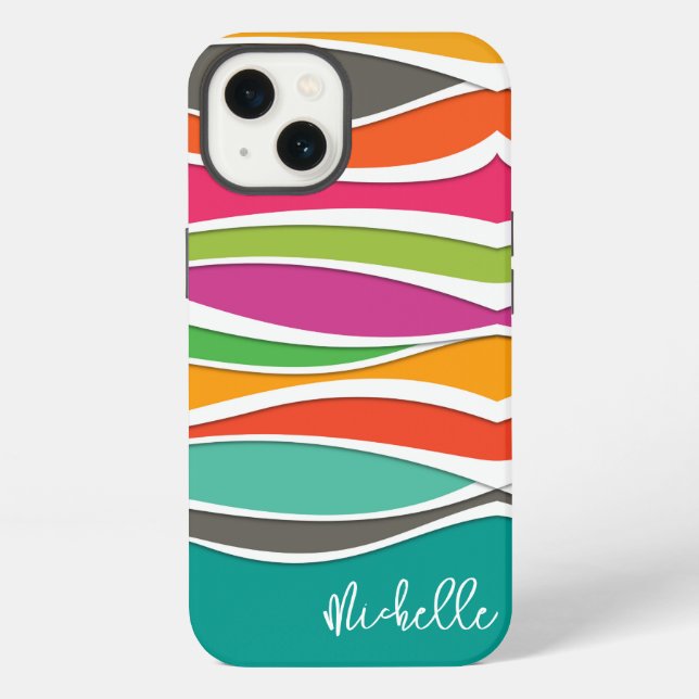 Abstract colourful geometric waves pattern name iPhone case (Back)