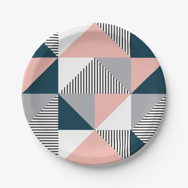 Abstract colourful geometry paper plate (Front)