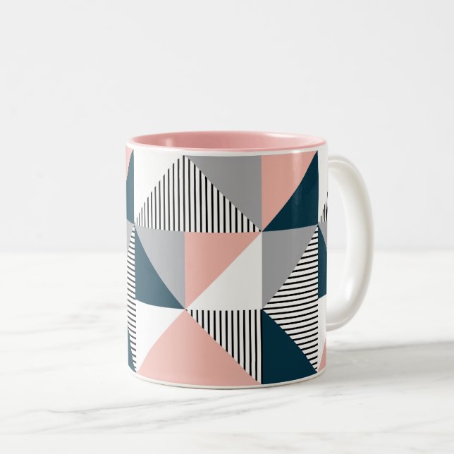 Abstract colourful geometry Two-Tone coffee mug (Front Right)