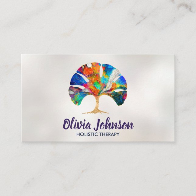 Abstract Colourful Gingko leaf Tree Business Card (Front)