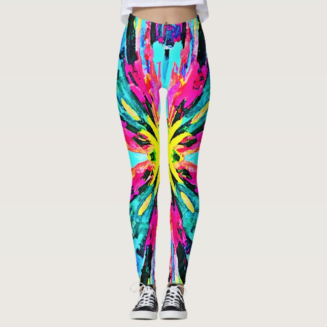 Abstract Colourful Glow Pattern Leggings (Front)