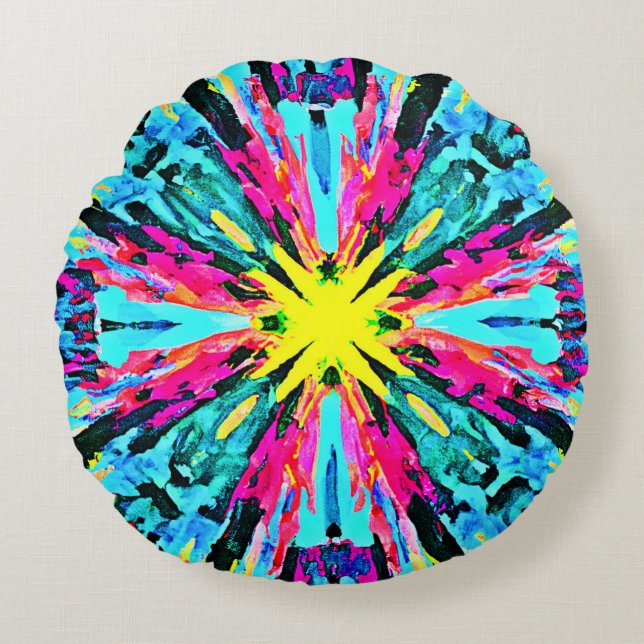 Abstract Colourful Glow Pattern Round Cushion (Front)