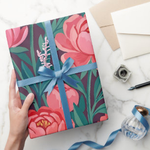 Abstract Colourful Gouache Peonies Wrapping Paper