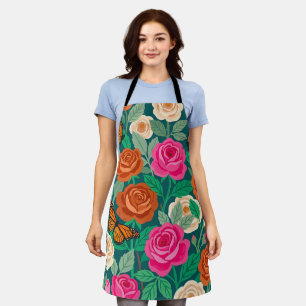 Abstract Colourful Gouache Roses Monarch Apron