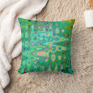 Abstract Colourful Green Wavy Mosaic Retro Cushion