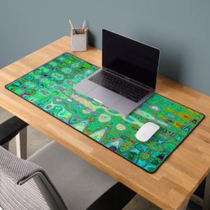 Abstract Colourful Green Wavy Mosaic Retro Desk Mat