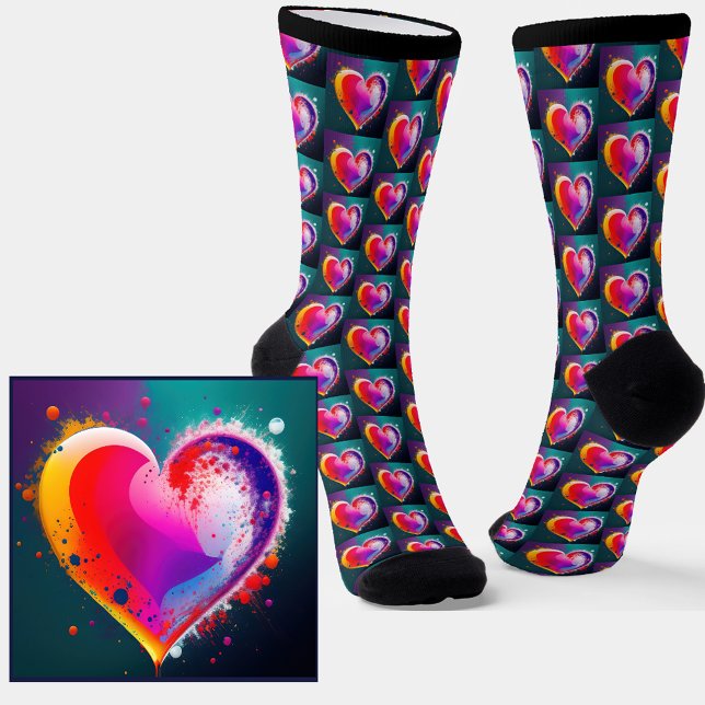 Abstract Colourful Heart on Black Socks (Creator Uploaded)