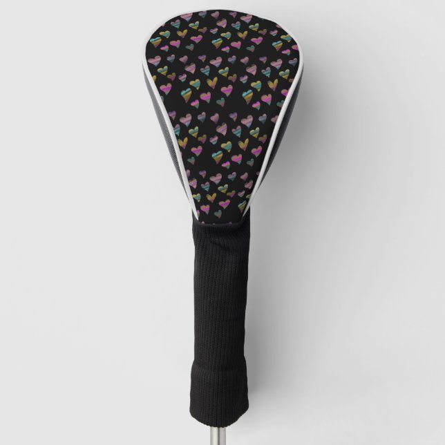 Abstract Colourful Hearts Sweet Pattern Golf Head Cover (Front)