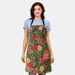 Abstract Colourful Hibiscus Butterflies Apron