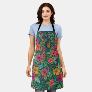 Abstract Colourful Hibiscus Butterfly Apron