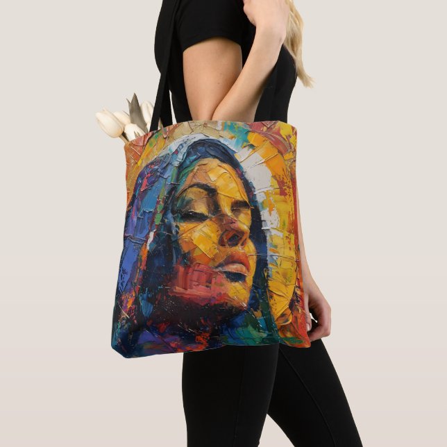 Abstract Colourful Holy Mary Tote Bag (Close Up)