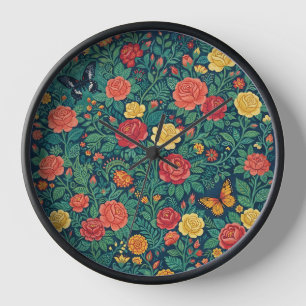 Abstract Colourful Indian Textile Roses Art Clocks
