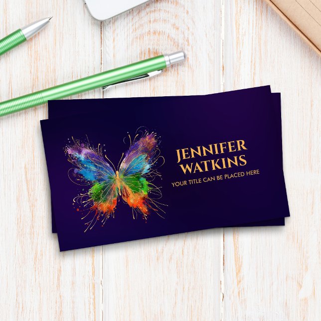 Abstract Colourful ink splatter butterfly Business Card (Creator Uploaded)